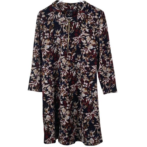 R&K Originals Dresses & Skirts - R K Originals Sweater Dress Size Large Gold Accents Multicolor Floral Knit NEW
